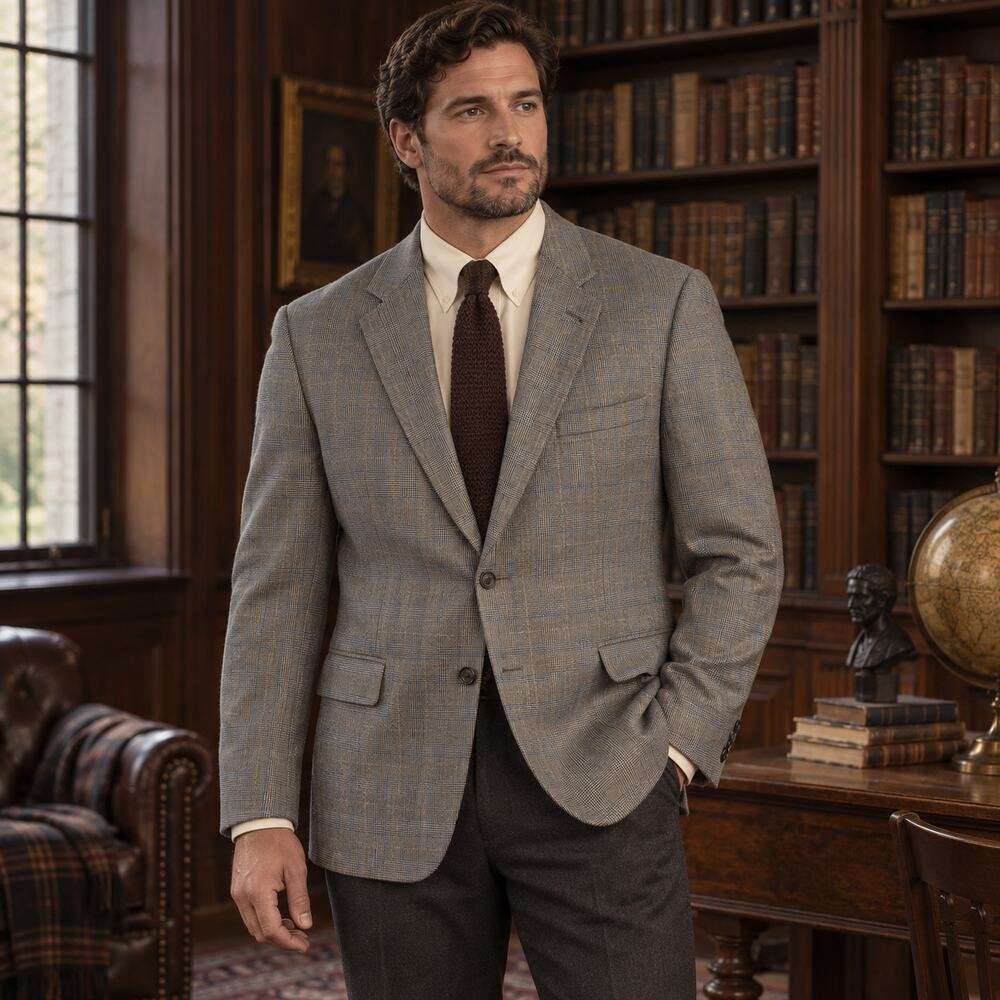 Jos A Bank Wool Mens Blazer Sz 46R Dark Academia Brown Glen Plaid Old Money Ivy